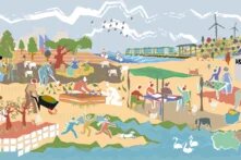 Heinrich Böll Stiftung İstanbul ofisinin antalyada yapılacak cop31 için hazırladığı ana banner. illustrasyon formatındaki banner'da cop gündemine dair tüm temalar bir panoramada temsil ediliyor. 