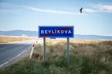 A buzzard circles the outskirts of Beylikova, Eskişehir. 