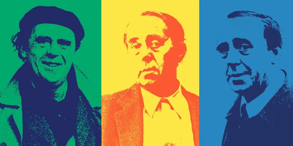 yazar heinrich böllün üç portresinden oluşturulmuş renkli bir kolaj